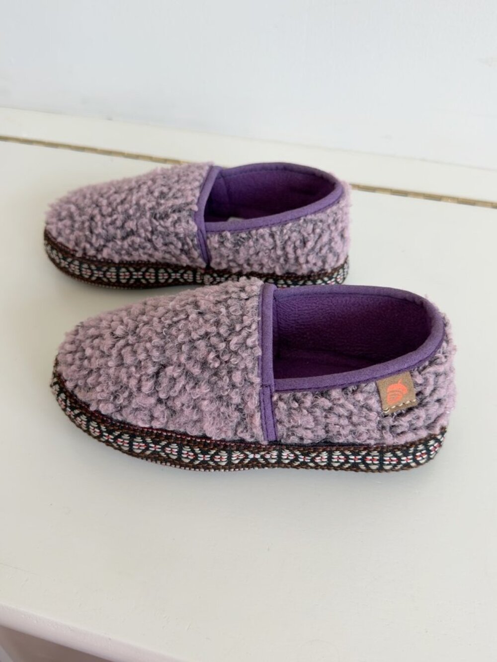 Acorn Kids Size 12-13 Purple Boucle Fleece Cozy Slippers